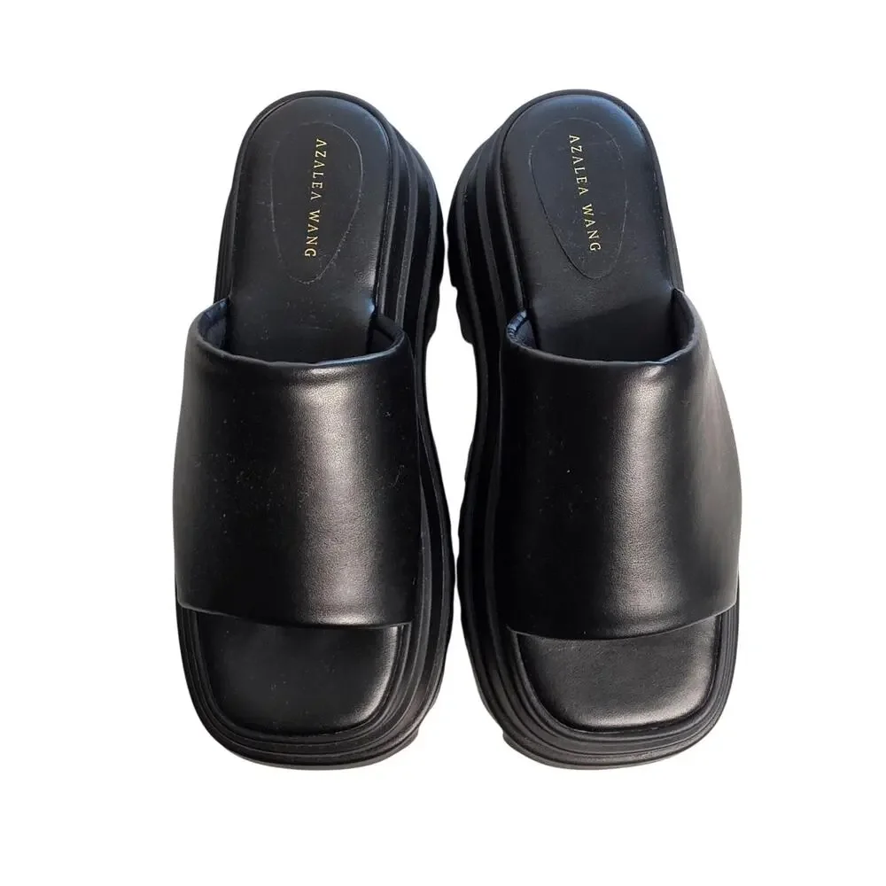Azalea Wang Shoes Womens Size 9 Black Chunky Platform Slide Sandals Lug Sole